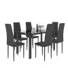 7-piece dining table set;  dining table and chair for 6 - Black