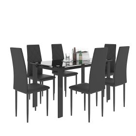 7-piece dining table set;  dining table and chair for 6 - Black