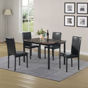 Furniture 5 Piece Metal Dinette Set with Faux Marble Top - Black; dinning set; table&4 chairs - Black