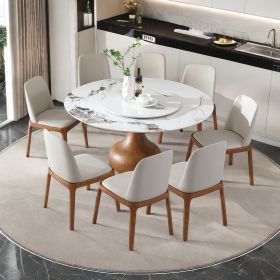 Modern Marble Dining Table, 59" Round Sintered Stone Table for Dining Room, Kitchen, Dinette, Compact Space With Lazy Susan(8 chairs) - as Pic