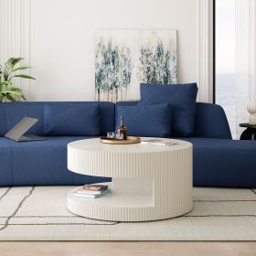 31.5'' Round Coffee Table,Modern Center Table with Storage,Vertical Stripe Design Coffee Table for Living Room,Bedroom(White) - as Pic