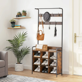 Coat Rack, Hall Tree With Shoe Rack For Entryway, 3-in-1 Entryway Coat Rack And Storage Rack, With 7 Hooks, A Hanging Rod - Antique Natural