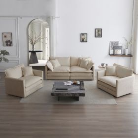 Beige 3 Piece Sofa Set with Arm Pillows and Toss Pillows , Sofa Set Include 2- Piece of Arm Chair and One 2-seat Sofa, Space Saving Casual Sofa Set