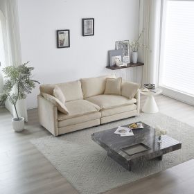 Modern Fabric Loveseat Sofa Couch for Living Room, Upholstered Large Size Deep Seat 2-Seat Sofa with 4 Pillows ,Beige Chenille - as Pic