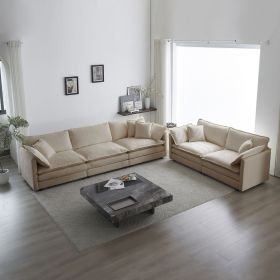 Sofa Set of 2 Chenille Couch, 2+3 Seater Sofa Set Deep Seat Sofa, Modern Sofa Set for Living Room, Beige Chenille - as Pic