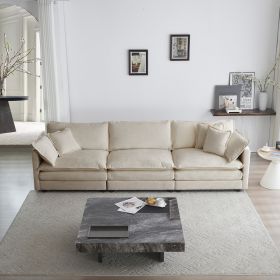 Mid-Century Modern Couch 3-Seater Sofa with 2 Armrest Pillows and 3 Toss Pillows, Couch for Living Room Beige Chenille - as Pic