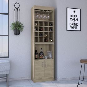 Being Kava Bar Cabinet, Double Door, Two Shelves, Sixteen Built-in Wine Rack -Light Pine - as Pic