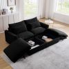 Corduroy Two-Seater Sofa with 2 Storage Footrest,2 Seater Sectional deep seat sofa,Comfy Couches for Living Room,Black Sofa - as Pic