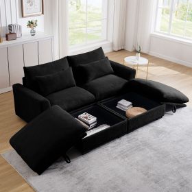 Corduroy Two-Seater Sofa with 2 Storage Footrest,2 Seater Sectional deep seat sofa,Comfy Couches for Living Room,Black Sofa - as Pic