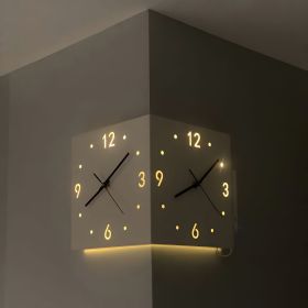 Nordic Square Modern Corner Wall Clock with Sensor Night Light Christmas Gifts - WHITE