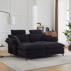 Comfortable Cloud Sofa with Ottomans, loveseat or 4-seater Sofa, 85.8''Modern Corduroy Upholstered Sectional Sofa(Black)