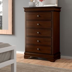 Louis Philippe Style 1pc Chest of Drawers Brown Cherry Finish Okume Veneer Bedroom Furniture - Brown Mix