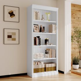 83.4" Tall Wood Bookcase,5-Tier Home Decor Bookshelves with Adjustable Storage Shelves,Storage Organizer, White