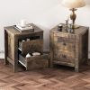 Farmhouse Wooden Nightstand Set of 2 with Retro Design, Wood Side Table with Storage Cabinet for Bedroom, Antique Walnut - as Pic