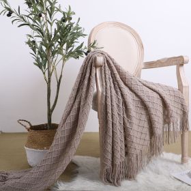 SOGA Coffee Diamond Pattern Knitted Throw Blanket Warm Cozy Woven Cover Couch Bed Sofa Home Decor with Tassels - coffee