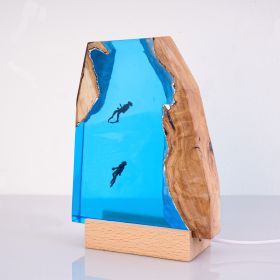 Resin Ocean Lamp,Shark and Diver resin wood lamp, Ambient Night Light, Holiday Christmas Gifts - diver