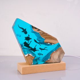 Resin Ocean Lamp,Shark and Diver resin wood lamp, Ambient Night Light, Holiday Christmas Gifts - ship