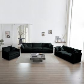 Modern Sofa Couch, 3 Piece Set Extra Deep Seat Sectional Sofa, Oversized Sofa, 3 Seat Sofa, Loveseat and Single Sofa, Black Chenille - as Pic