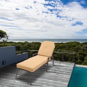 Adjustable Outdoor Steel Patio Chaise Lounge Chair with 5 Positions, UV-Resistant Cushions Beige - Cushions Beige