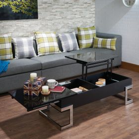 Calmam Black High Gloss & Chrome Finish Coffee Table w/ Lift Top - as Pic