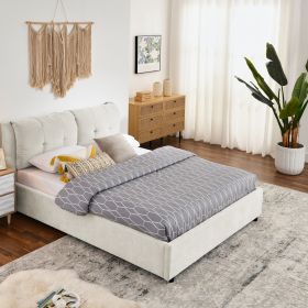 Queen Size Storage Upholstered Hydraulic Platform Bed with Integrated Headboard, Chenille Fabric, Beige - as Pic