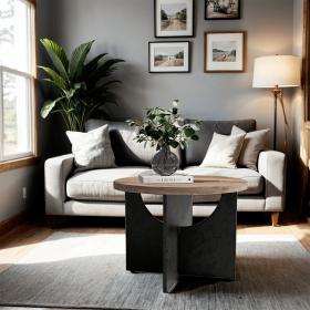 23 Inch Modern Retro Round Coffee Table for Living Room and Bedroom - as Pic