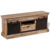TV Stand with 2 Sliding Doors Solid Wood Mango 43.3"x11.8"x17.7" - Multicolour