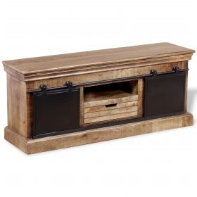 TV Stand with 2 Sliding Doors Solid Wood Mango 43.3"x11.8"x17.7" - Multicolour