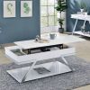 Contemporary Style White 1pc Coffee Table Lift Top Design High Gloss Finish Chrome Frame Living Room Furniture - as Pic