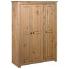 3-Door Wardrobe 46.5"x19.7"x67.5" Pine Panama Range - Brown