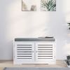 Shoe Storage Bench with Padded Seat Cushion, Entryway Bench with 2 Barn Doors-White - as Pic