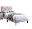 Twin Size Bed w Adjustable Headboard 1pc Bedframe, Light Pink Velvet Upholstered Youth Bedroom Furniture - as Pic