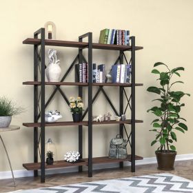 Cunda 5 Tier Bookcase, Metal Frame Wood Base Bookshelf, Walnut - as Pic