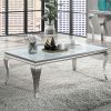 Glam Contemporary 1pc Coffee Table White Glass Top Silver Color Table Living Room Stainless Steel Cabriole-Style Legs - as Pic