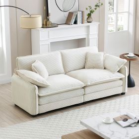 Warm and Cozy Living Room Sofa with 4 Pillows Upholstered Large Deep Seat 2 Seater Sofa for Living Room, Beige Corduroy - as Pic
