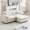Two-Seater Sofa with One Footrest, L-Shaped 2-Seater Sofa with Ottoman for Small Living Spaces, Beige Corduroy - as Pic