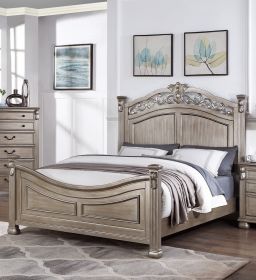 Formal Traditional Antique Silver 1pc Queen Size Bed Unique Design Headboard Footboard Bedframe - as Pic