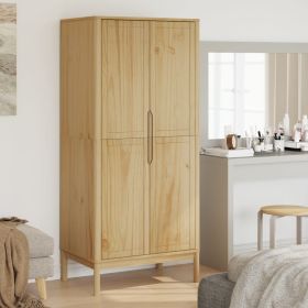 Wardrobe FLORO Wax Brown 30.3"x20.9"x67.3" Solid Wood Pine - Brown