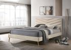 Mid-century Modern Beige Flannelette Chevron Tufted Design 1pc Twin Size Bed Padded Headboard Bedroom Furniture - as Pic