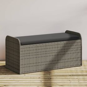 Storage Bench with Cushion Gray 45.3"x20.1"x20.5" Poly Rattan - Gray