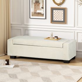 50" Ottoman Bench in Textured Fabric, Rectangular Design with Hinged Lid for Seating, Footrest, and Hidden Storage