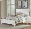 White High Gloss Finish Modern Queen Bed 1pc LED Light Headboard Faux Leather Upholstered Wooden Furniture - as Pic