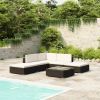 6 Piece Patio Lounge Set with Cushions Poly Rattan Black - Black