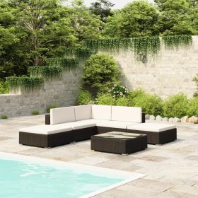 6 Piece Patio Lounge Set with Cushions Poly Rattan Black - Black