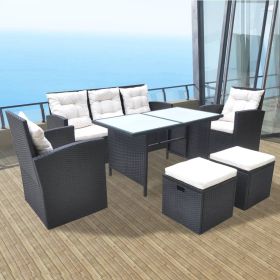 6 Piece Patio Dining Set with Cushions Poly Rattan Black - Black