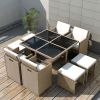 9 Piece Patio Dining Set with Cushions Poly Rattan Beige - Beige