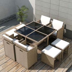 9 Piece Patio Dining Set with Cushions Poly Rattan Beige - Beige