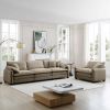Mid-Century Modern Sofa Set of Two, One 3-Seater Sofa and One Single Seat Sofa with Tan Corduroy Fabric