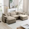 Oversized modular cushioned sofa with conversible ottoman, 3-seater sofa with 2 footstools, U shape sofa in Camel corduroy fabric - as Pic