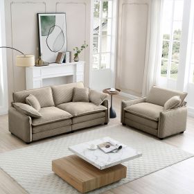 Modern Living Room Sofa Two Pieces Set Tan Corduroy - as Pic
